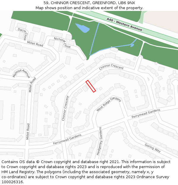 59, CHINNOR CRESCENT, GREENFORD, UB6 9NX: Location map and indicative extent of plot