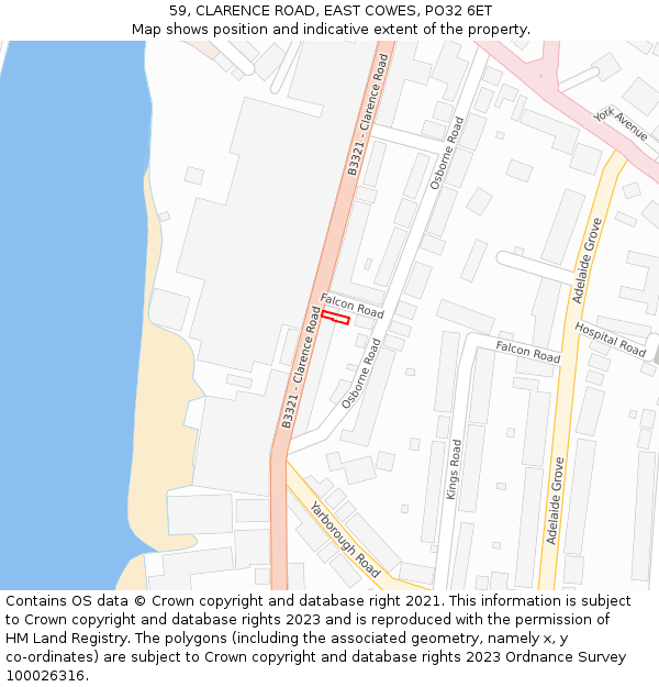 59, CLARENCE ROAD, EAST COWES, PO32 6ET: Location map and indicative extent of plot