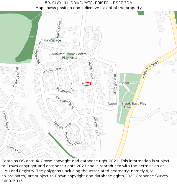 59, CLAYHILL DRIVE, YATE, BRISTOL, BS37 7DA: Location map and indicative extent of plot