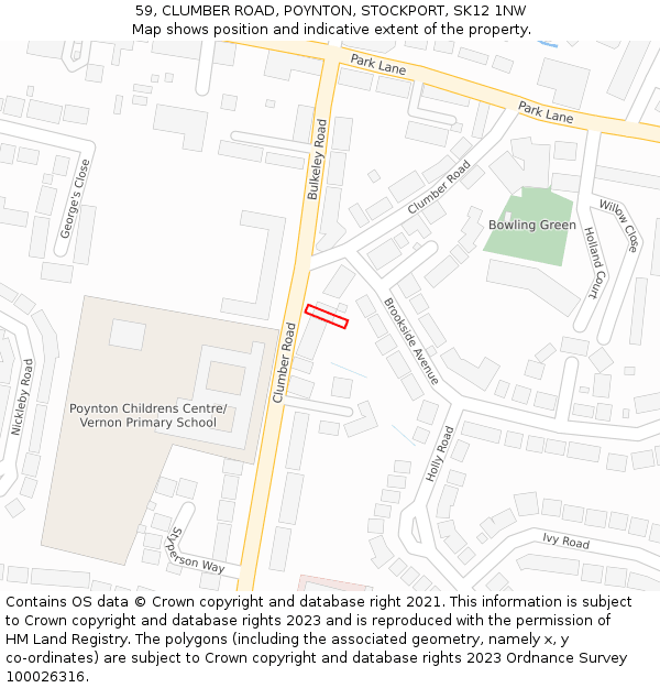 59, CLUMBER ROAD, POYNTON, STOCKPORT, SK12 1NW: Location map and indicative extent of plot