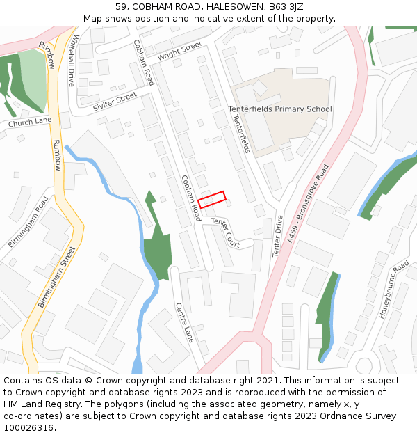 59, COBHAM ROAD, HALESOWEN, B63 3JZ: Location map and indicative extent of plot