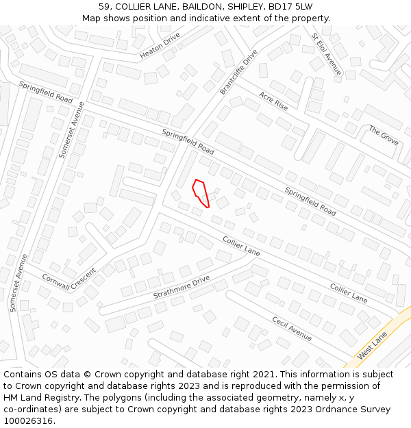 59, COLLIER LANE, BAILDON, SHIPLEY, BD17 5LW: Location map and indicative extent of plot