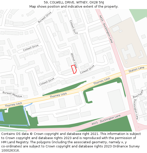 59, COLWELL DRIVE, WITNEY, OX28 5NJ: Location map and indicative extent of plot