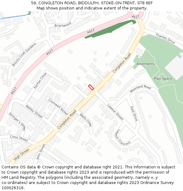 59, CONGLETON ROAD, BIDDULPH, STOKE-ON-TRENT, ST8 6EF: Location map and indicative extent of plot