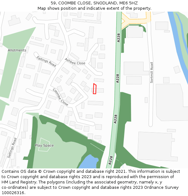 59, COOMBE CLOSE, SNODLAND, ME6 5HZ: Location map and indicative extent of plot