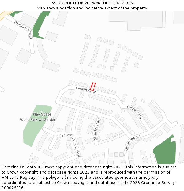 59, CORBETT DRIVE, WAKEFIELD, WF2 9EA: Location map and indicative extent of plot