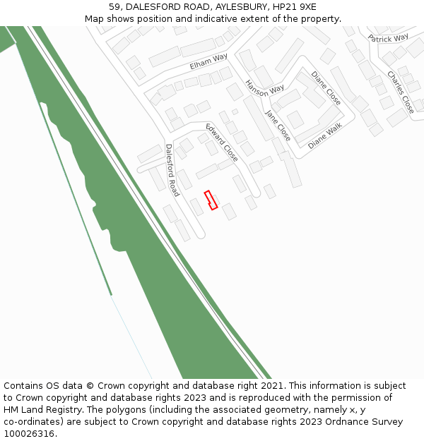 59, DALESFORD ROAD, AYLESBURY, HP21 9XE: Location map and indicative extent of plot