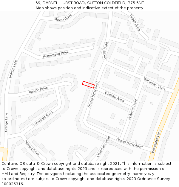 59, DARNEL HURST ROAD, SUTTON COLDFIELD, B75 5NE: Location map and indicative extent of plot