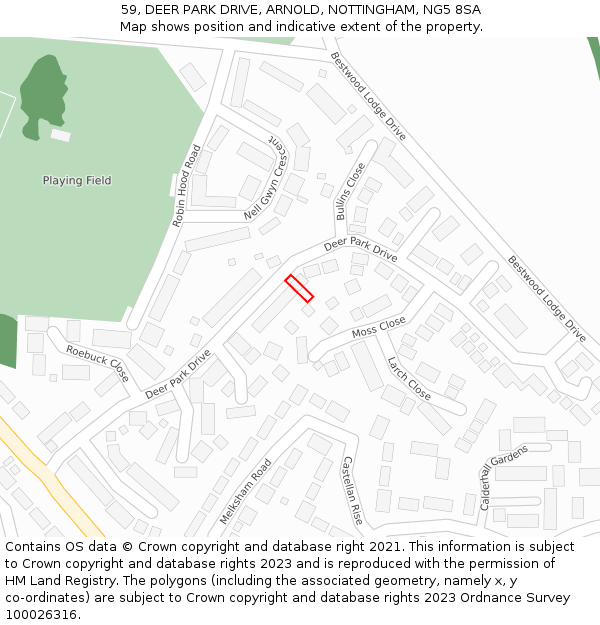 59, DEER PARK DRIVE, ARNOLD, NOTTINGHAM, NG5 8SA: Location map and indicative extent of plot