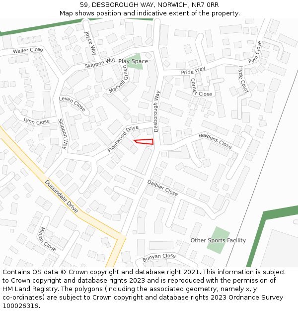 59, DESBOROUGH WAY, NORWICH, NR7 0RR: Location map and indicative extent of plot
