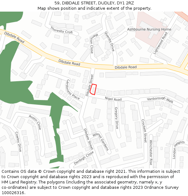 59, DIBDALE STREET, DUDLEY, DY1 2RZ: Location map and indicative extent of plot