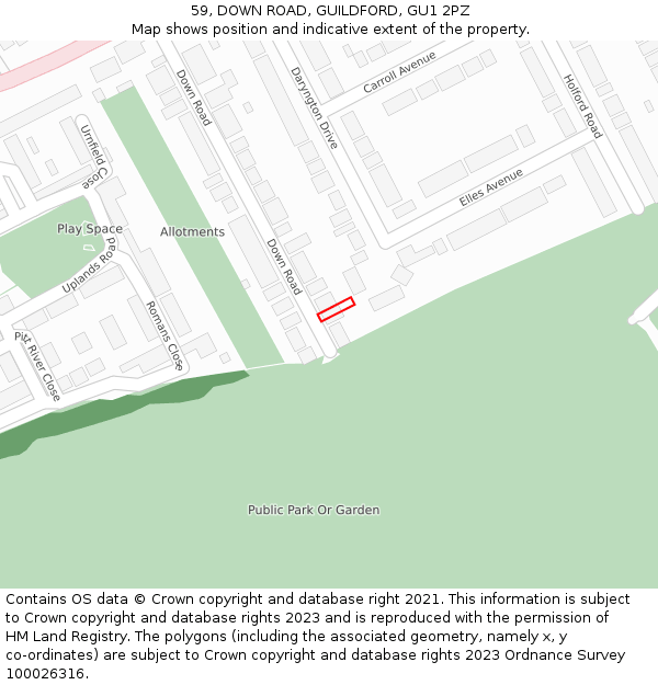 59, DOWN ROAD, GUILDFORD, GU1 2PZ: Location map and indicative extent of plot