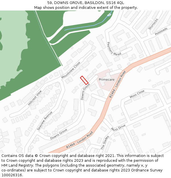 59, DOWNS GROVE, BASILDON, SS16 4QL: Location map and indicative extent of plot