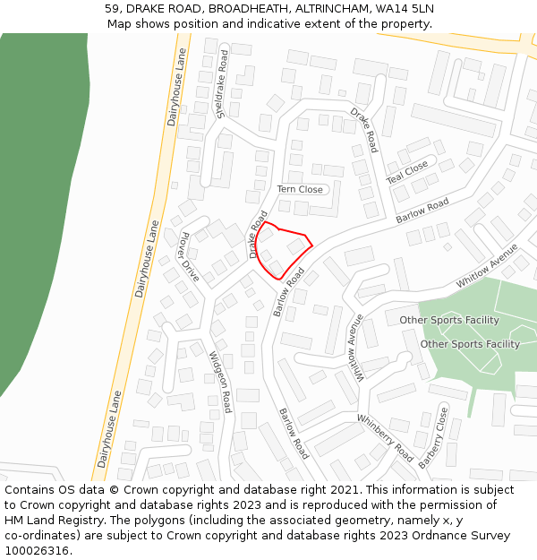 59, DRAKE ROAD, BROADHEATH, ALTRINCHAM, WA14 5LN: Location map and indicative extent of plot