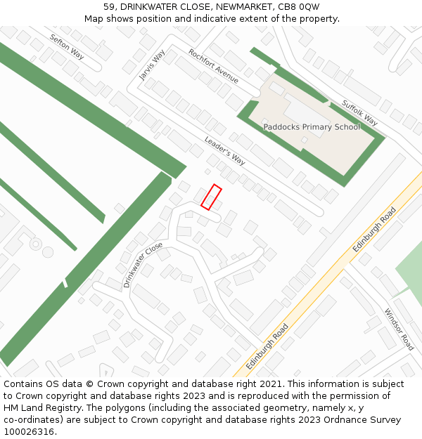 59, DRINKWATER CLOSE, NEWMARKET, CB8 0QW: Location map and indicative extent of plot