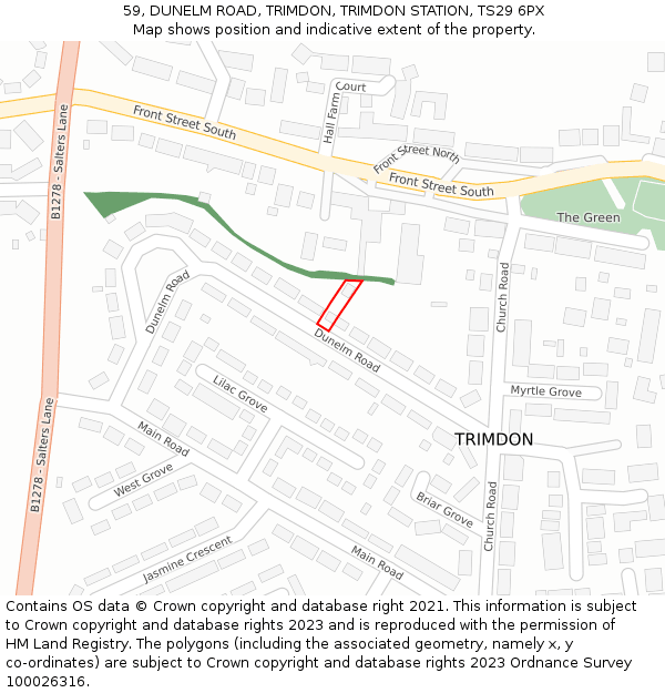 59, DUNELM ROAD, TRIMDON, TRIMDON STATION, TS29 6PX: Location map and indicative extent of plot