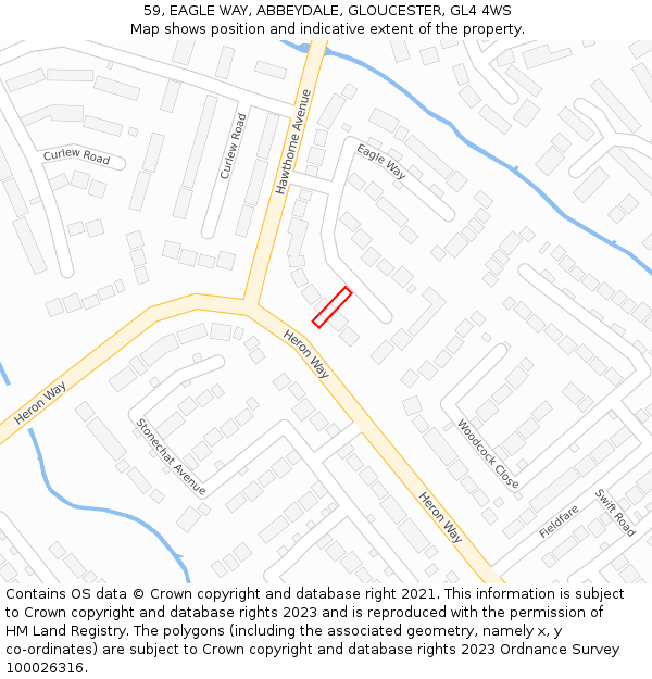 59, EAGLE WAY, ABBEYDALE, GLOUCESTER, GL4 4WS: Location map and indicative extent of plot