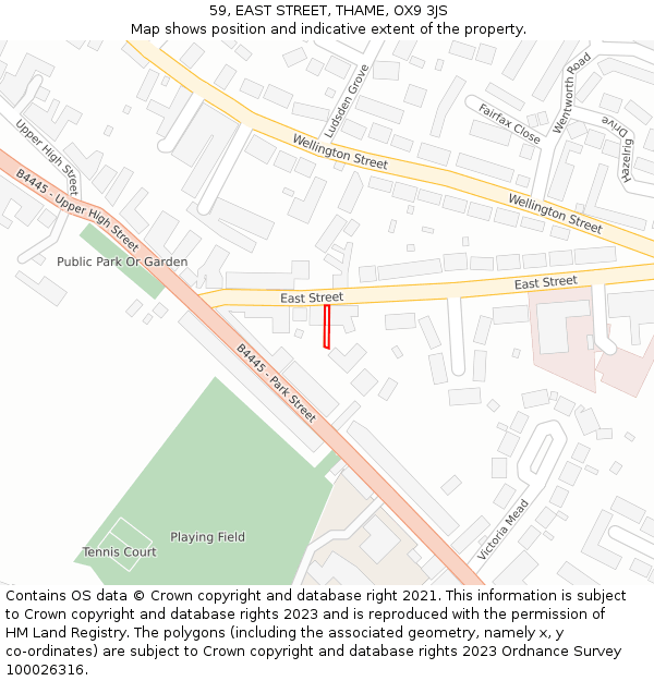 59, EAST STREET, THAME, OX9 3JS: Location map and indicative extent of plot
