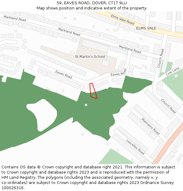 59, EAVES ROAD, DOVER, CT17 9LU: Location map and indicative extent of plot