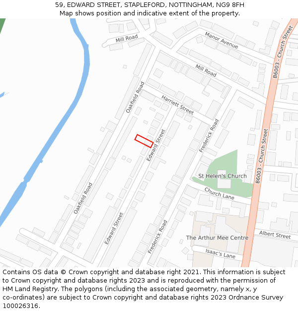 59, EDWARD STREET, STAPLEFORD, NOTTINGHAM, NG9 8FH: Location map and indicative extent of plot