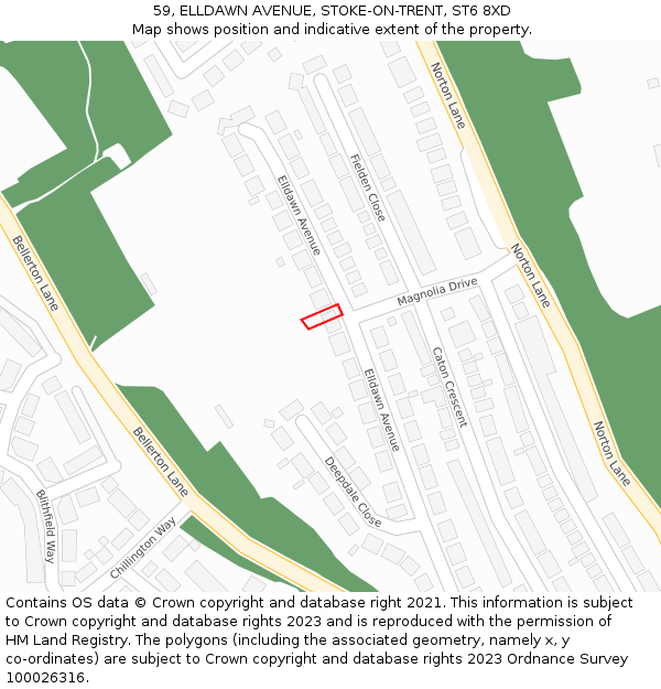 59, ELLDAWN AVENUE, STOKE-ON-TRENT, ST6 8XD: Location map and indicative extent of plot