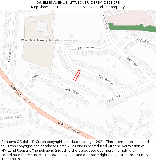 59, ELMS AVENUE, LITTLEOVER, DERBY, DE23 6FB: Location map and indicative extent of plot