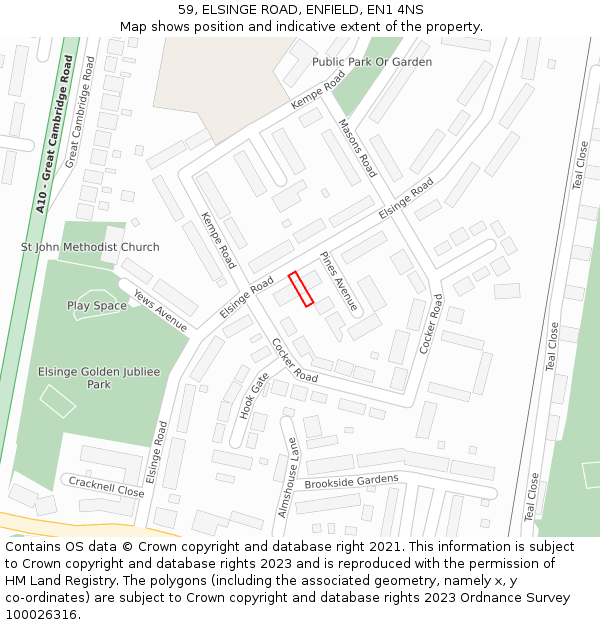 59, ELSINGE ROAD, ENFIELD, EN1 4NS: Location map and indicative extent of plot