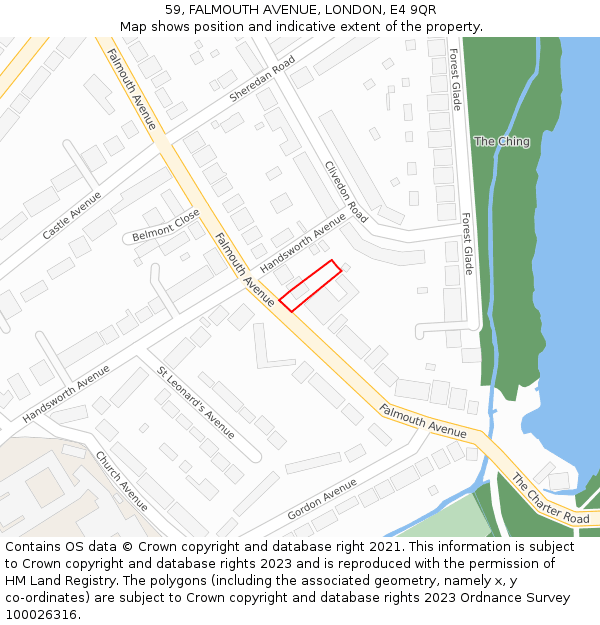 59, FALMOUTH AVENUE, LONDON, E4 9QR: Location map and indicative extent of plot