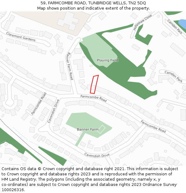 59, FARMCOMBE ROAD, TUNBRIDGE WELLS, TN2 5DQ: Location map and indicative extent of plot