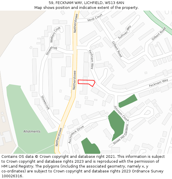 59, FECKNAM WAY, LICHFIELD, WS13 6AN: Location map and indicative extent of plot