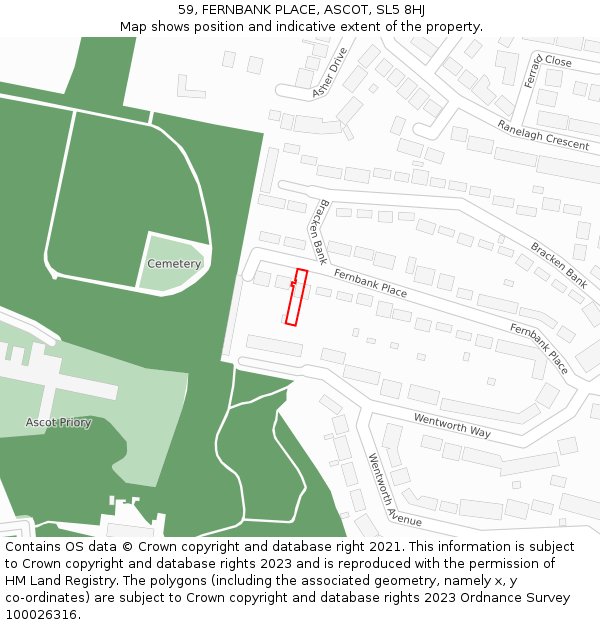 59, FERNBANK PLACE, ASCOT, SL5 8HJ: Location map and indicative extent of plot