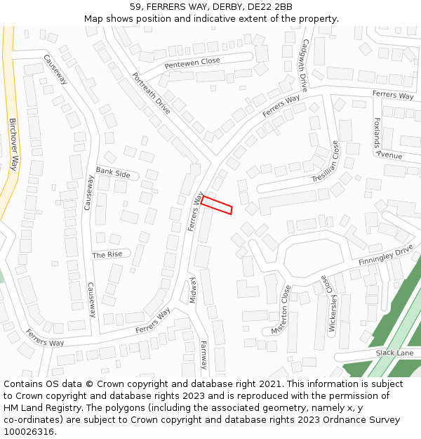 59, FERRERS WAY, DERBY, DE22 2BB: Location map and indicative extent of plot
