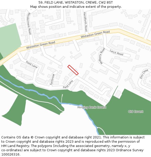 59, FIELD LANE, WISTASTON, CREWE, CW2 8ST: Location map and indicative extent of plot