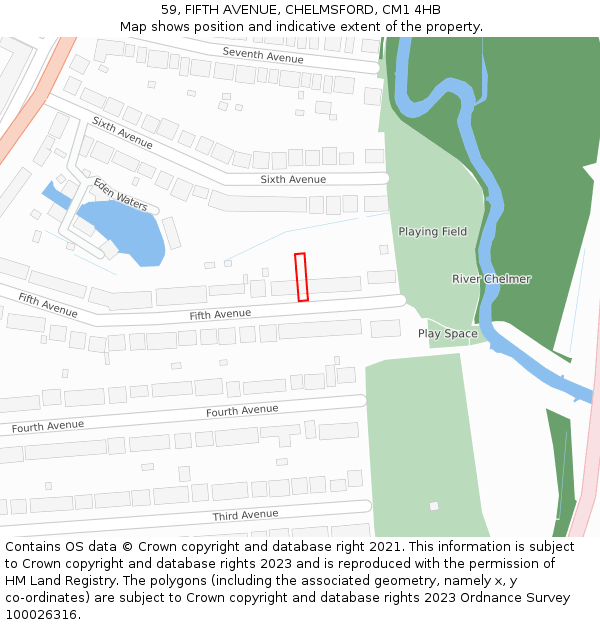59, FIFTH AVENUE, CHELMSFORD, CM1 4HB: Location map and indicative extent of plot
