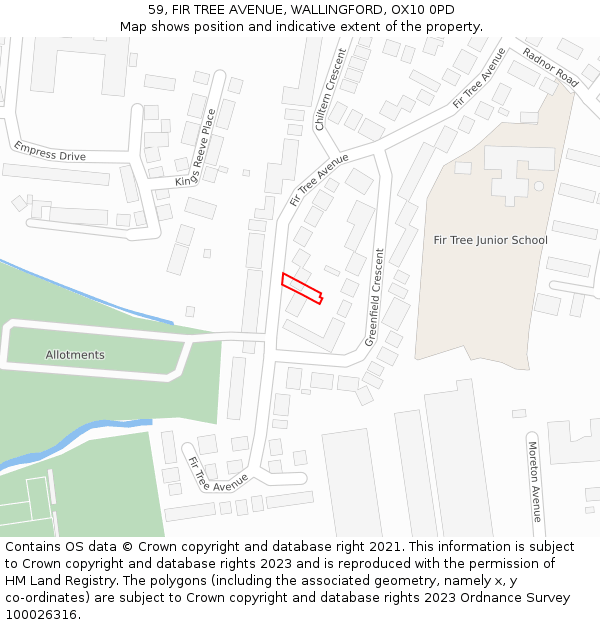 59, FIR TREE AVENUE, WALLINGFORD, OX10 0PD: Location map and indicative extent of plot