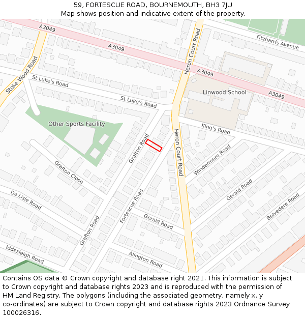 59, FORTESCUE ROAD, BOURNEMOUTH, BH3 7JU: Location map and indicative extent of plot