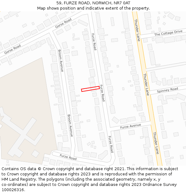 59, FURZE ROAD, NORWICH, NR7 0AT: Location map and indicative extent of plot