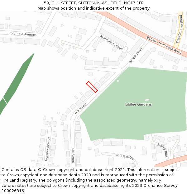 59, GILL STREET, SUTTON-IN-ASHFIELD, NG17 1FP: Location map and indicative extent of plot
