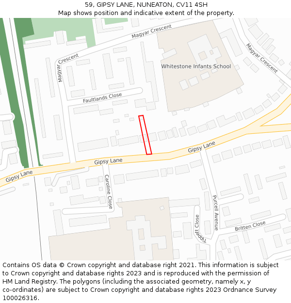 59, GIPSY LANE, NUNEATON, CV11 4SH: Location map and indicative extent of plot