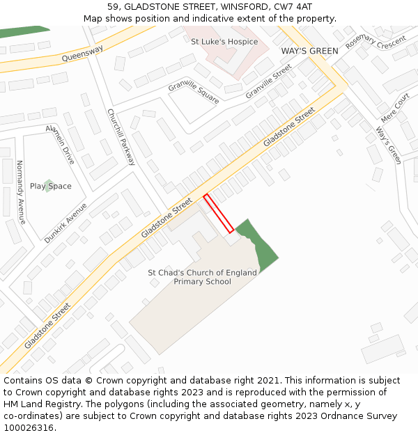 59, GLADSTONE STREET, WINSFORD, CW7 4AT: Location map and indicative extent of plot