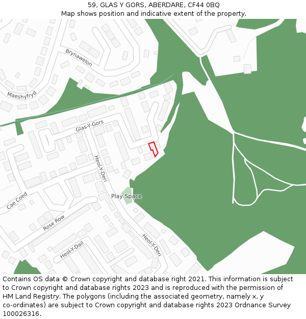 59, GLAS Y GORS, ABERDARE, CF44 0BQ: Location map and indicative extent of plot