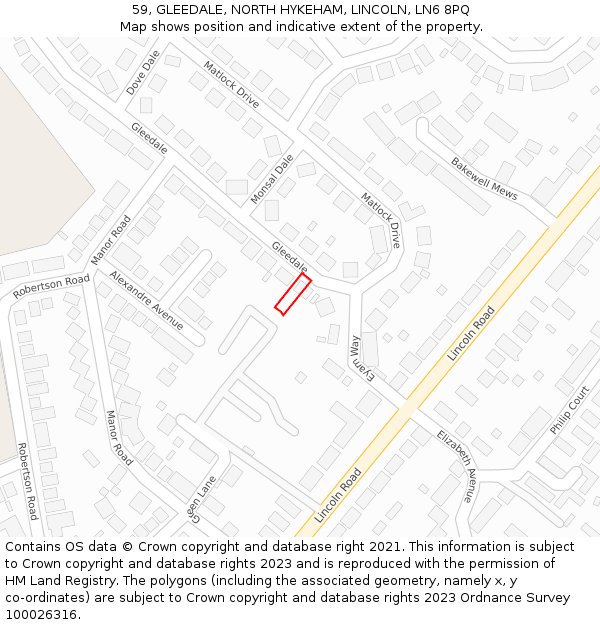 59, GLEEDALE, NORTH HYKEHAM, LINCOLN, LN6 8PQ: Location map and indicative extent of plot