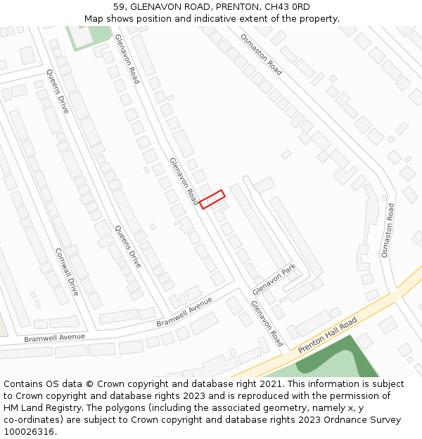 59, GLENAVON ROAD, PRENTON, CH43 0RD: Location map and indicative extent of plot