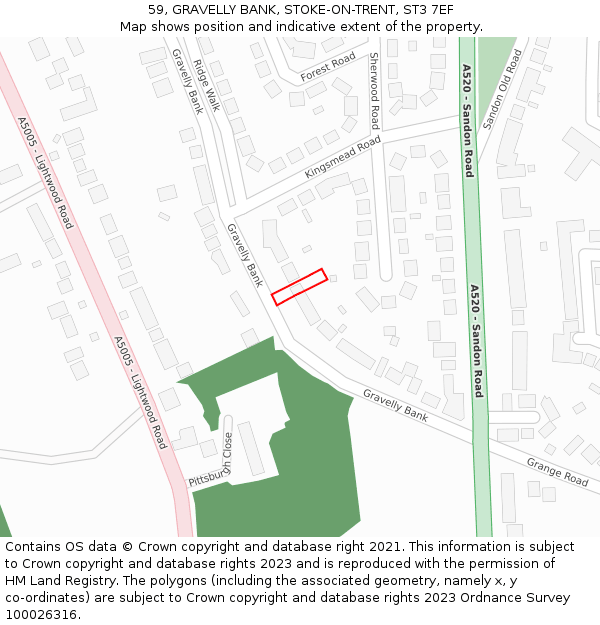 59, GRAVELLY BANK, STOKE-ON-TRENT, ST3 7EF: Location map and indicative extent of plot
