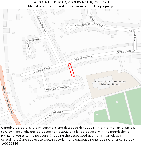 59, GREATFIELD ROAD, KIDDERMINSTER, DY11 6PH: Location map and indicative extent of plot