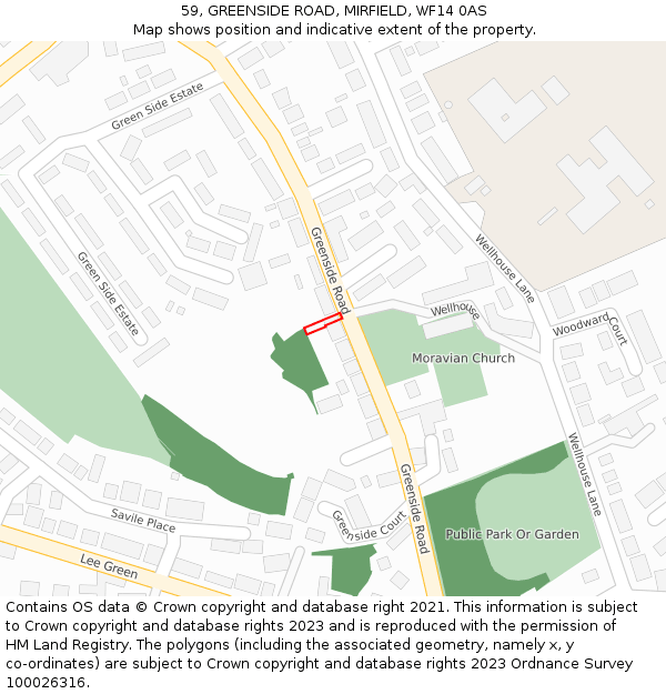 59, GREENSIDE ROAD, MIRFIELD, WF14 0AS: Location map and indicative extent of plot