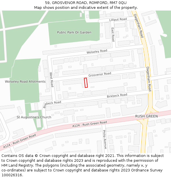 59, GROSVENOR ROAD, ROMFORD, RM7 0QU: Location map and indicative extent of plot
