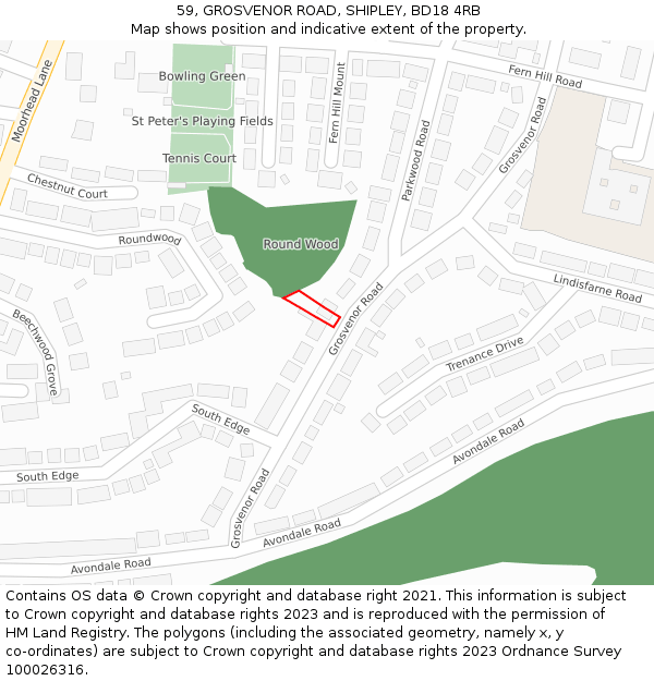 59, GROSVENOR ROAD, SHIPLEY, BD18 4RB: Location map and indicative extent of plot