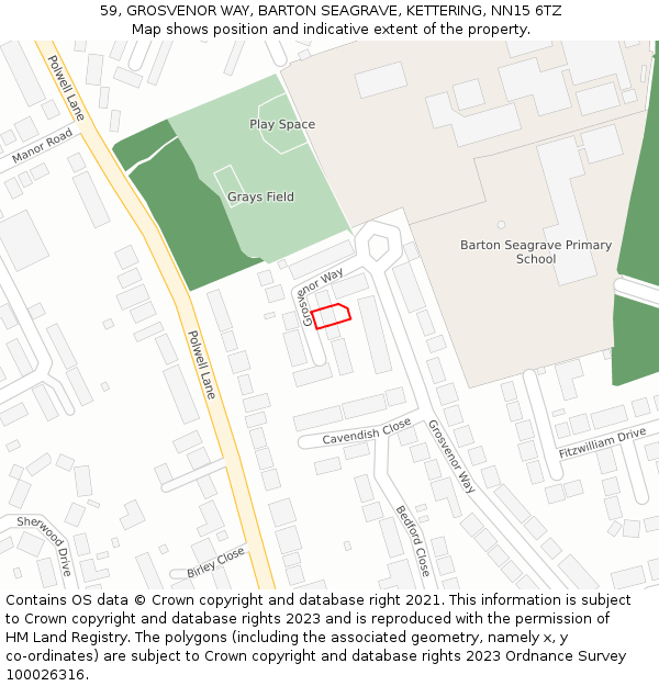 59, GROSVENOR WAY, BARTON SEAGRAVE, KETTERING, NN15 6TZ: Location map and indicative extent of plot