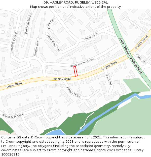 59, HAGLEY ROAD, RUGELEY, WS15 2AL: Location map and indicative extent of plot